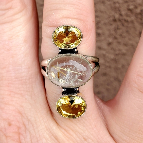 New Golden Rutile and Citrine 925 Silver Ring. - Picture 16 of 16